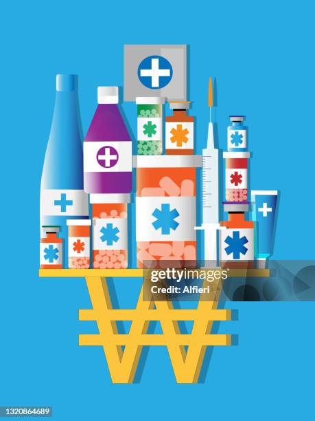 won holding up healthcare - korea insurance development institute stock illustrations