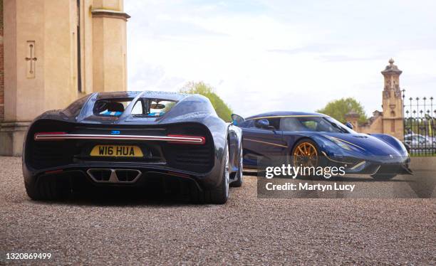 The Bugatti Chiron and Koenigsegg Regera at Knebworth House, hertfordshire. The cars were attending a promo photoshoot for Petrolheadonism Live, an...