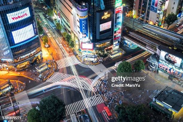 berühmter shibuya fußgängerüberweg, tokio, japan - shibuya crossing stock-fotos und bilder