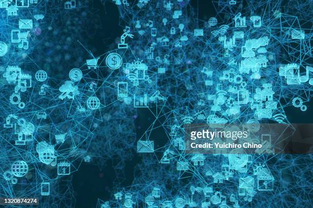 abstract iot network background - blockchain token stock pictures, royalty-free photos & images