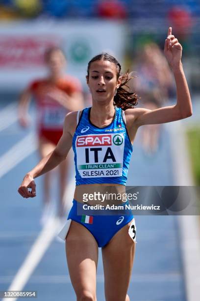 Nadia Battocletti from Italy competes in the women's 5000m Final during the European Athletics Team Championships at Silesian Stadium on May 30, 2021...