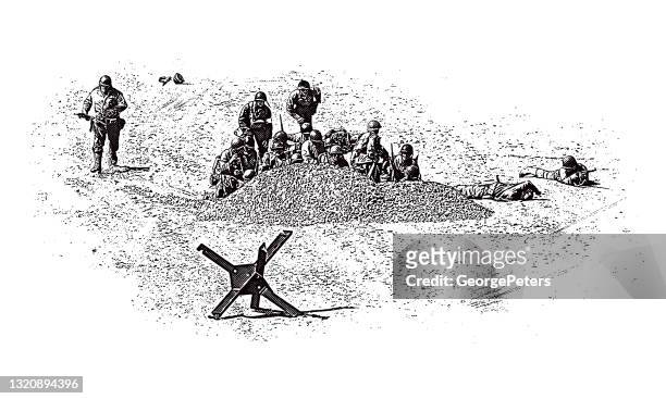 soldaten des zweiten weltkriegs dringen am d day in den strand von omaha ein - juno beach normandy stock-grafiken, -clipart, -cartoons und -symbole