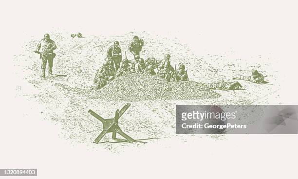 illustrations, cliparts, dessins animés et icônes de soldats de la seconde guerre mondiale envahissant omaha beach le jour j - seconde guerre mondiale