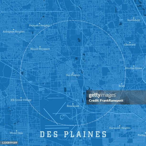 des plaines il city vektor road map blauer text - park ridge illinois stock-grafiken, -clipart, -cartoons und -symbole