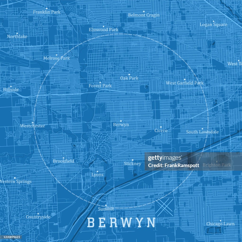 Berwyn IL City Vector Road Map Blue Text