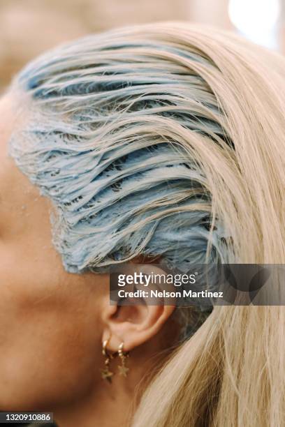 blonde woman with hair dye - blond hair bildbanksfoton och bilder