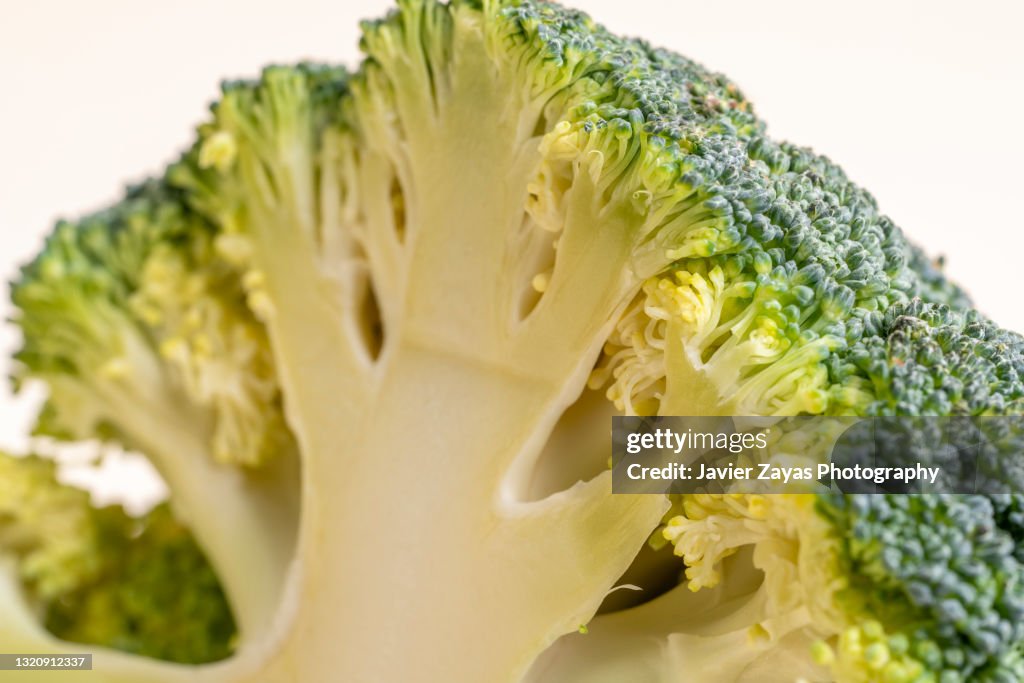 Close-Up Of Sliced Broccoli Against Pastel Background