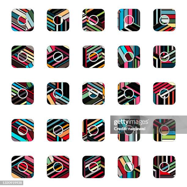 colorful stripes square playing buttons collection for design - photography logo stock illustrations