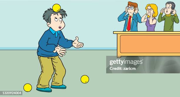 boy who  juggles balls - court decides on objections stock illustrations