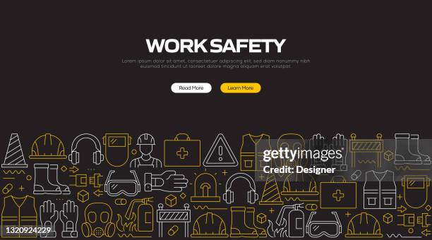 stockillustraties, clipart, cartoons en iconen met werkveiligheid gerelateerde banner ontwerp met naadloos patroon - quality control inspectors