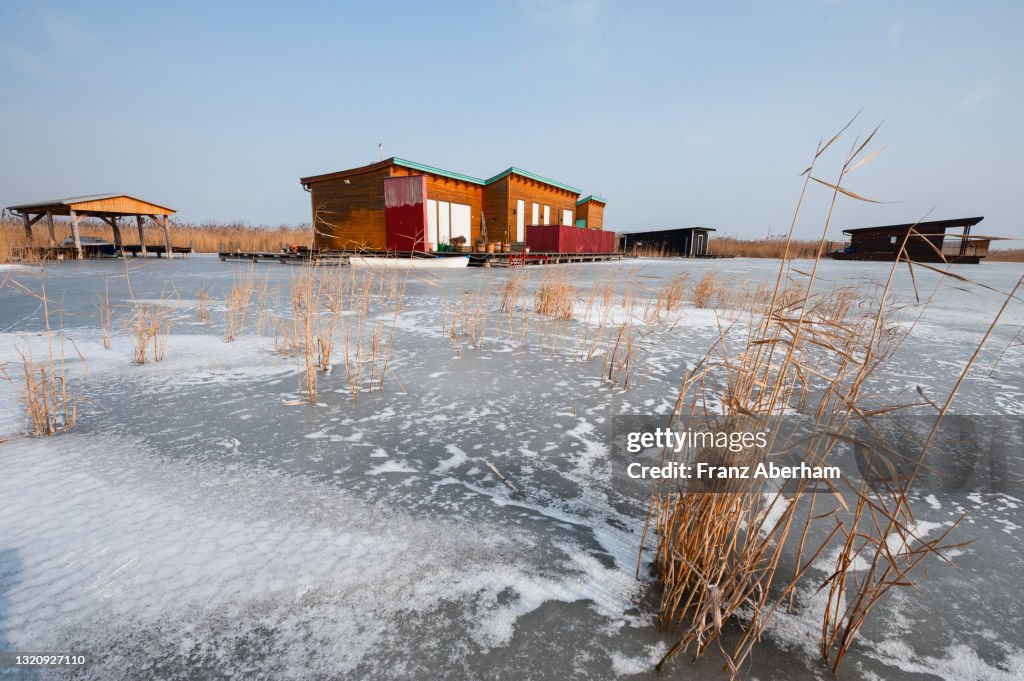 Frozen endorheic Neusiedlsee, Austria