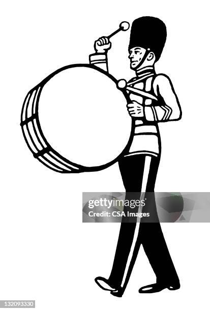 bildbanksillustrationer, clip art samt tecknat material och ikoner med marching band drummer - military drum