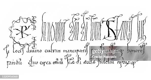the beginning of the founding letter of st. stephen in pannonhalma (1001) - saint stephens monastery stock illustrations