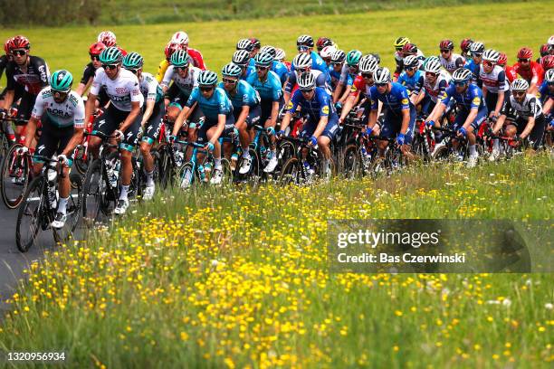 Patrick Gamper of Austria and Team Bora - Hansgrohe white best young jersey, Óscar Rodriguez Garaikoetxea of Spain and Team Astana – Premier Tech,...