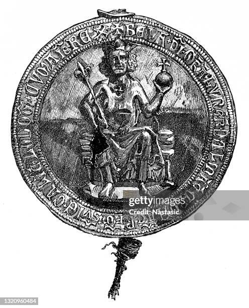 king bela's golden bull - matthias church budapest stock illustrations