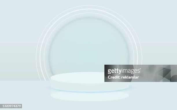 illuminated abstract round podium with white light vector background. stage background. round pedestal. stage podium with lighting, stage podium scene with for award ceremony on blue background, vector illustration - winners podium stock illustrations