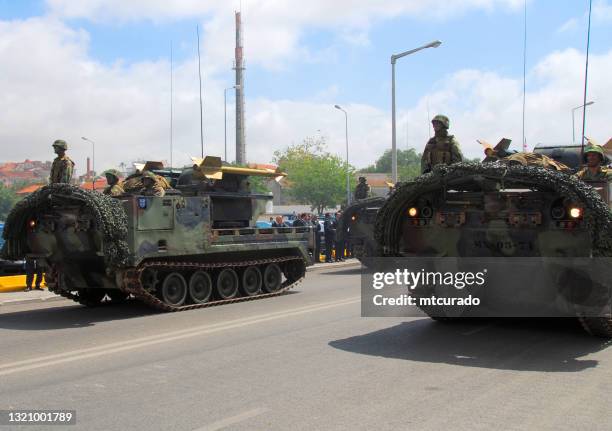 mim-72 chaparral anti-aircraft missile system vehicles in motion - setubal, portugal - grenade launcher stock pictures, royalty-free photos & images