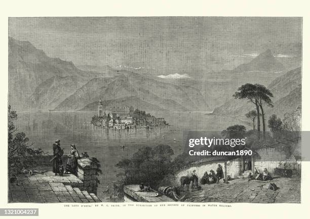 lake orta, northern italy, victorian 19th century - lake orta stock illustrations