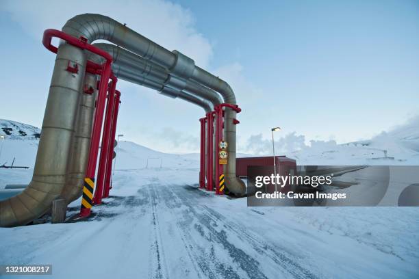 steam pipes at a geothermal power-plant in north iceland - natural phenomenon stock pictures, royalty-free photos & images