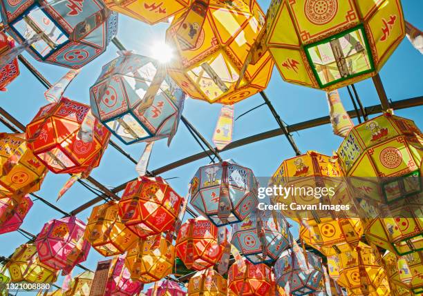 lanterns in honour to buddha's birthday at naksansa temple - buddha's birthday stock pictures, royalty-free photos & images