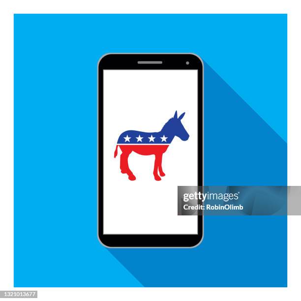 stockillustraties, clipart, cartoons en iconen met de slimme telefoon van de ezel van de verkiezing - dem