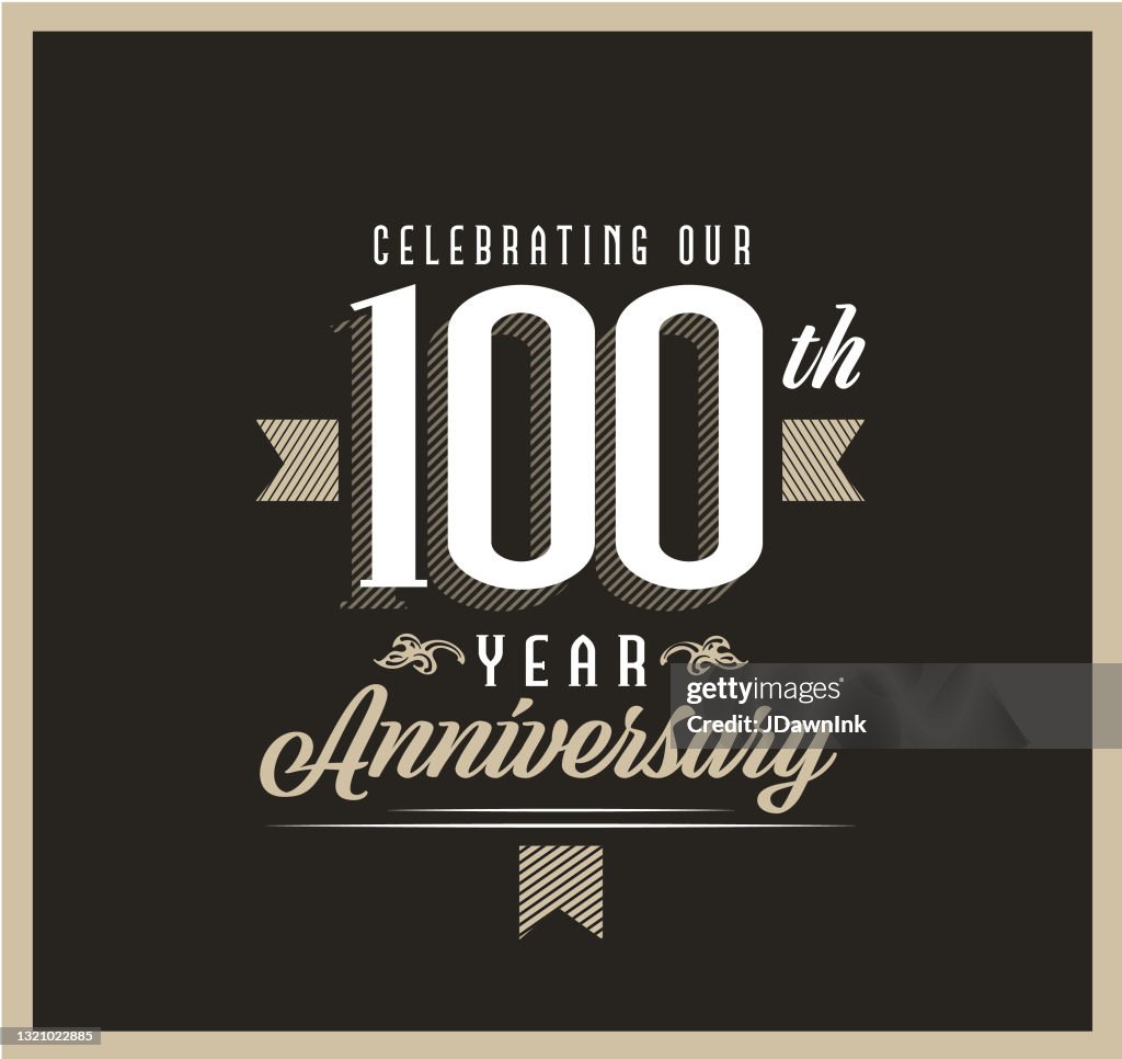 Retro and Vintage 100 Year Anniversary Label design on black background