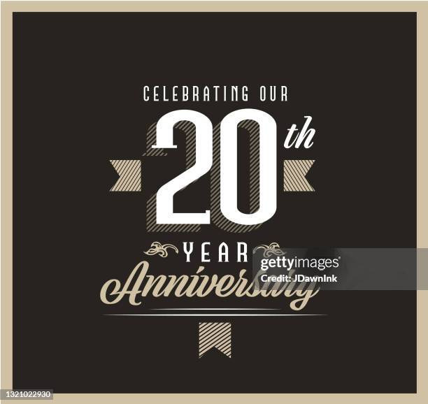 retro and vintage 20 year anniversary label design on black background - 20th anniversary stock illustrations