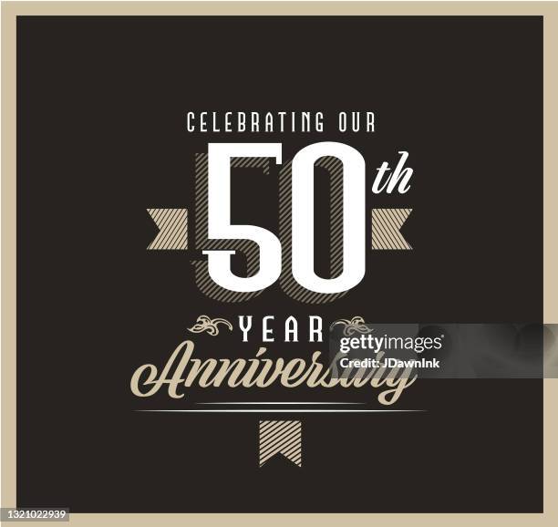 retro and vintage 50 year anniversary label design on black background - celebrates 50th anniversary stock illustrations