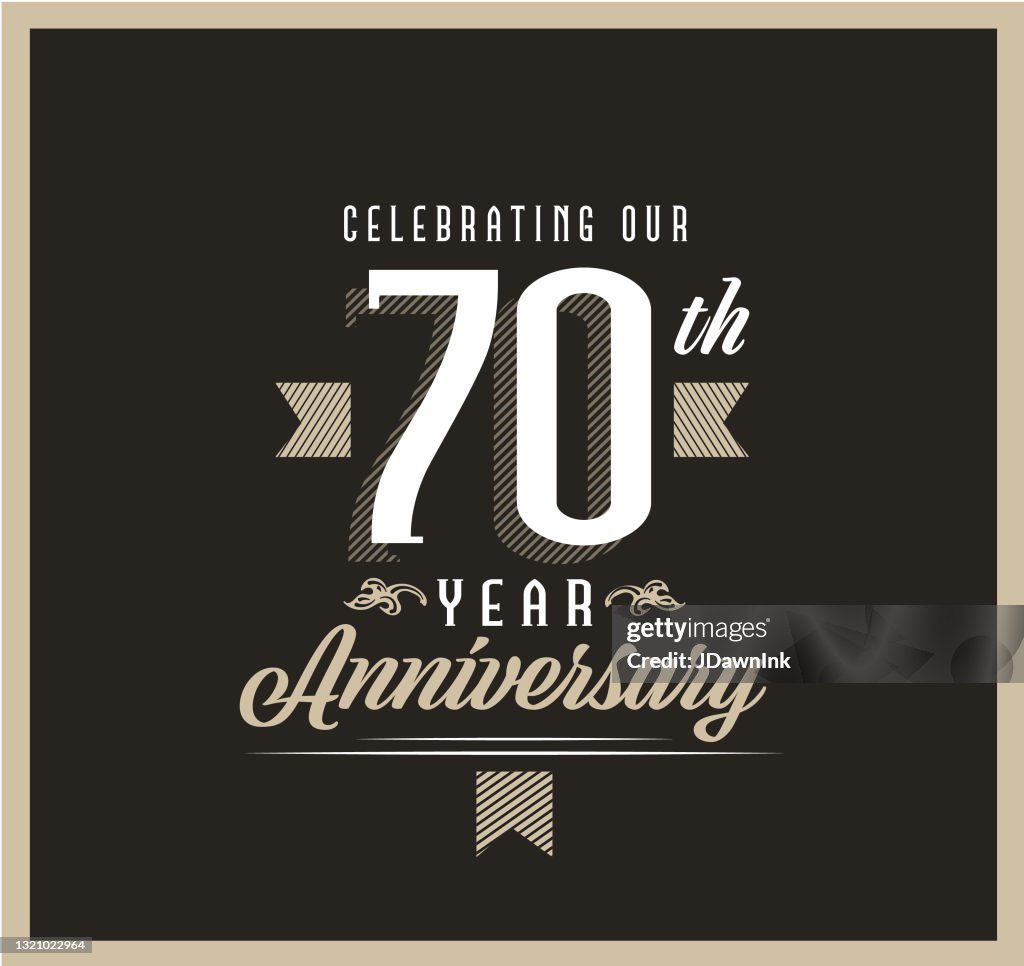 Retro en Vintage 70 jaar jubileum label ontwerp op zwarte achtergrond