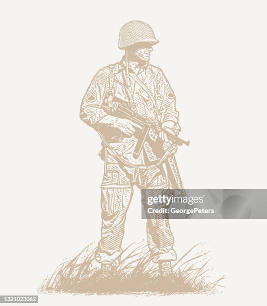 wwii soldier on omaha beach - normandy stock illustrations