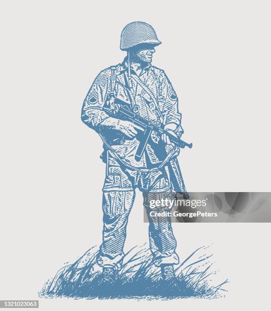 wwii soldat am omaha beach - paratrooper stock-grafiken, -clipart, -cartoons und -symbole