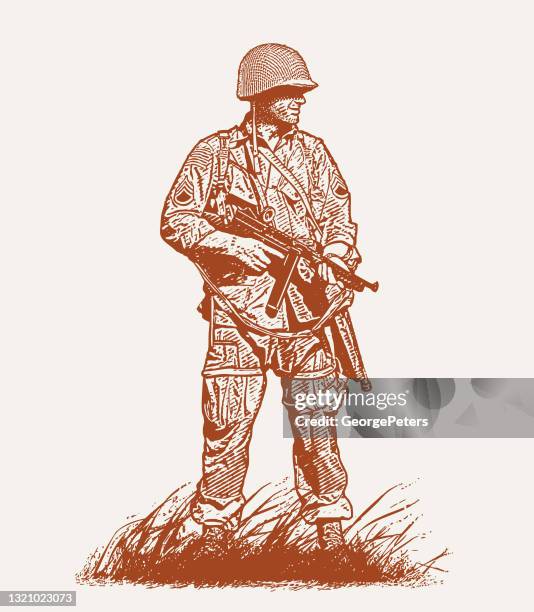 wwii soldier on omaha beach - allied forces stock illustrations