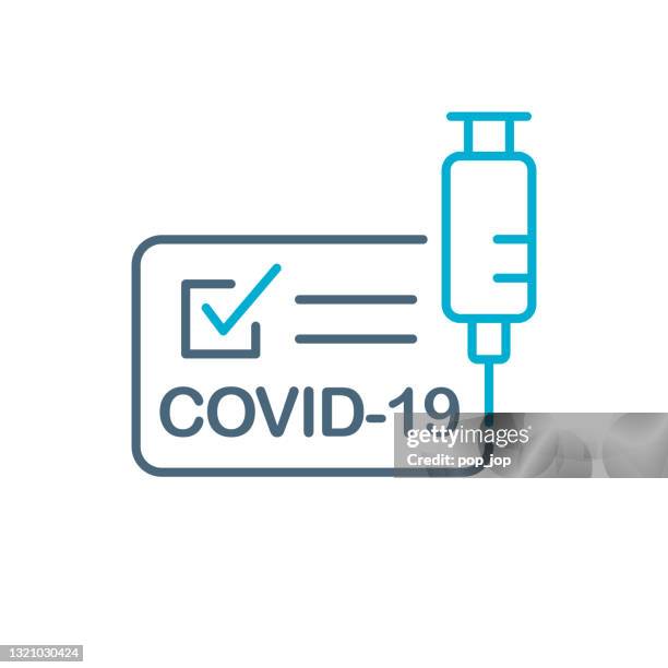 bildbanksillustrationer, clip art samt tecknat material och ikoner med ikon för covid-19-vaccincertifikat. vaccinationsdokument. vektor illustration - covid 19