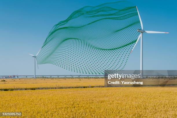 green wave network in windmill industry,concept photo - power grid stock-fotos und bilder