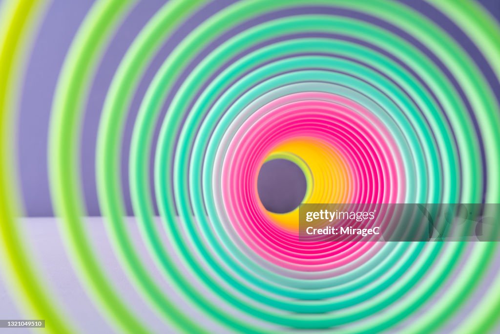 Stretched Green Coil Toy Inner View Tunnel