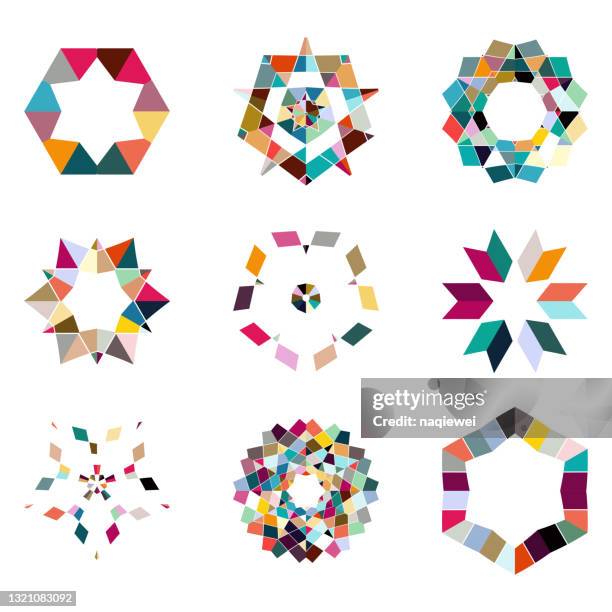ilustrações, clipart, desenhos animados e ícones de conjunto de botões de padrão floral coloridos de mosaico para design - simetria