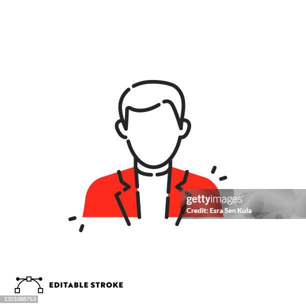 man flat line icon with editable stroke - older man using computer stock illustrations