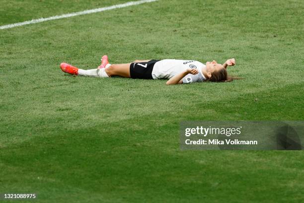 Lara Prasnikar of Frankfurt are disappointed during the Women's DFB Cup Final match between Eintracht Frankfurt and VfL Wolfsburg at...