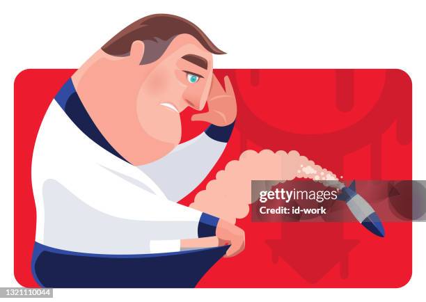 sad middle age man with launching rocket - i miss it stock illustrations