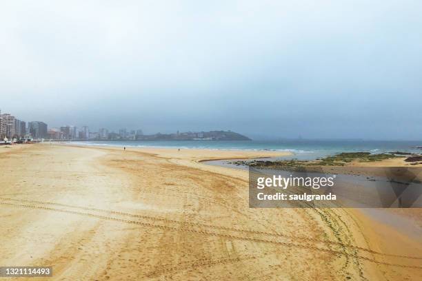 cityscape of gijón from the beach - beach club stock pictures, royalty-free photos & images