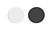 Blank black and white round embroidered patch mockup, top view