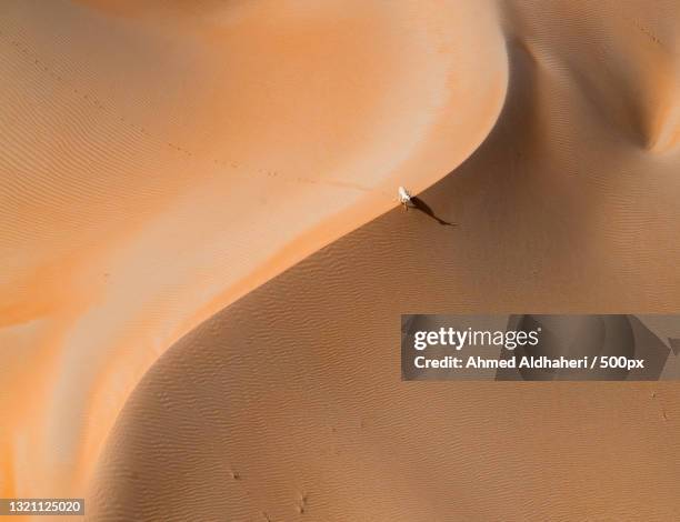 high angle view of sand dune in desert,abu dhabi,united arab emirates - abu dhabi stockfoto's en -beelden