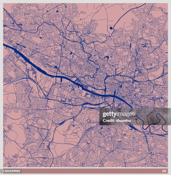 color art illustration style map,glasgow city,scotland,uk - alba stock illustrations