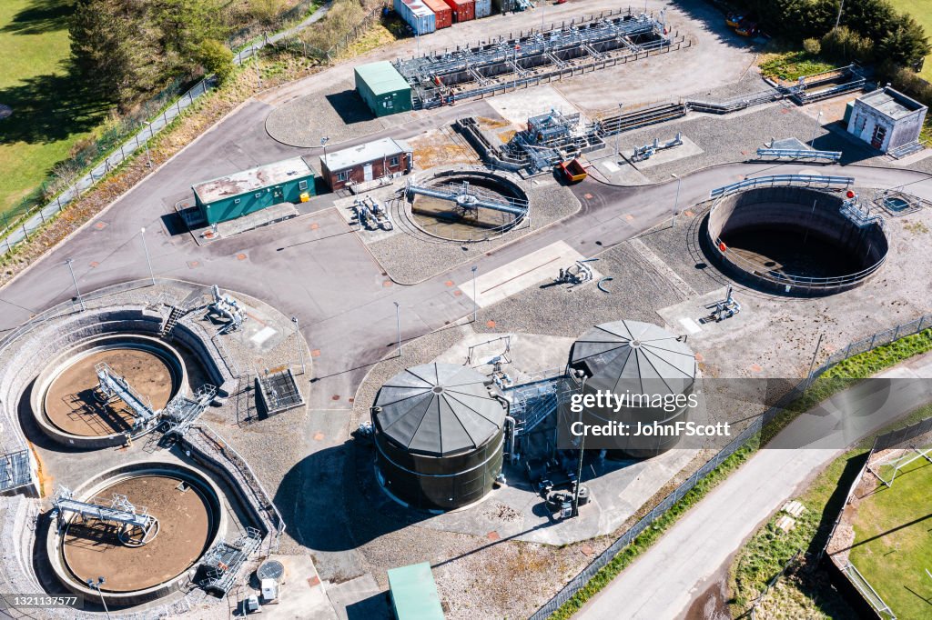 High angle view of waste treatment plant