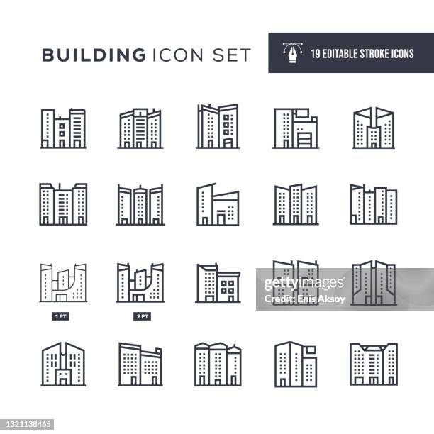 building editable stroke line icons - mixed use building icon stock illustrations
