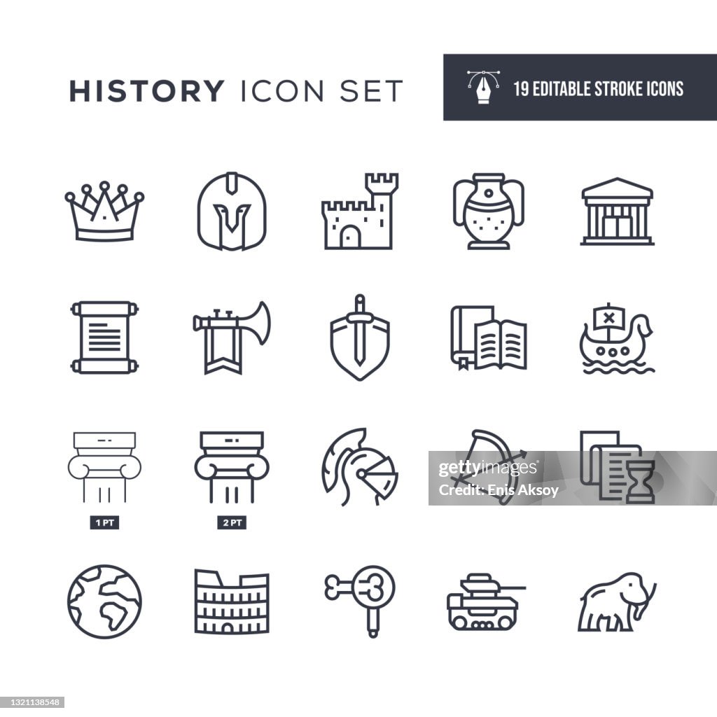 Historie Editable Stroke Line Icons