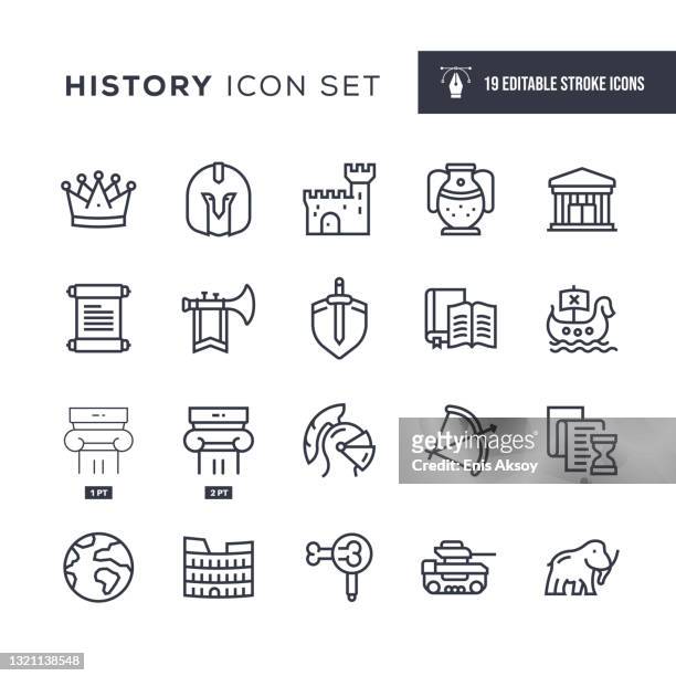 illustrazioni stock, clip art, cartoni animati e icone di tendenza di icone della linea del tratto modificabile cronologia - passato