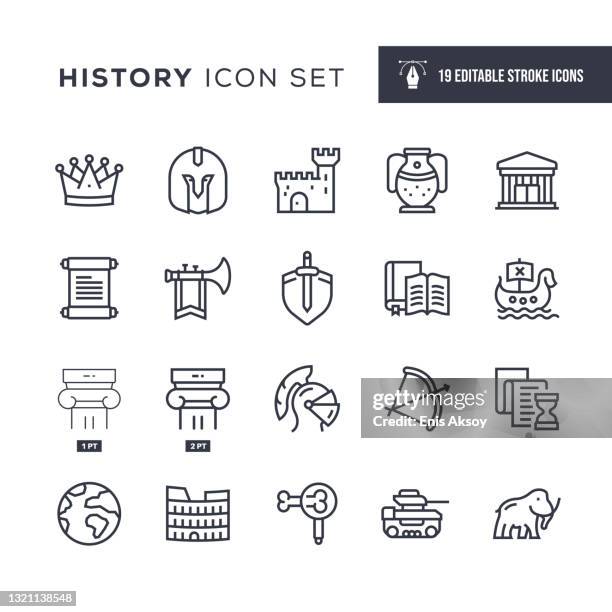 ilustrações de stock, clip art, desenhos animados e ícones de history editable stroke line icons - história