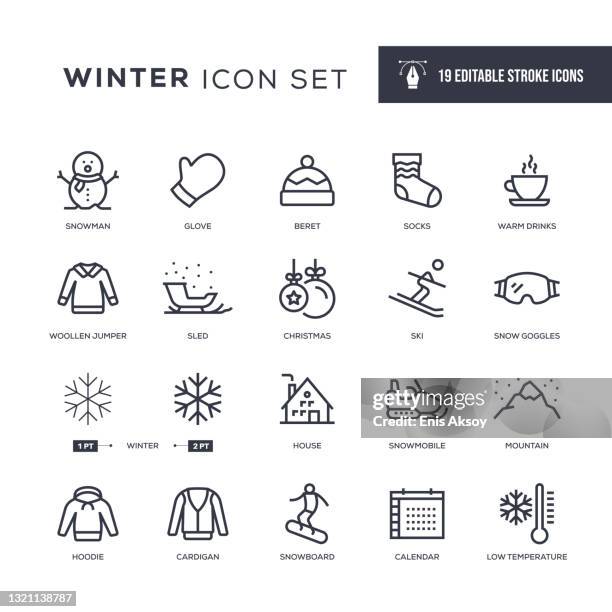 winter editable stroke line icons - warm clothing stock illustrations