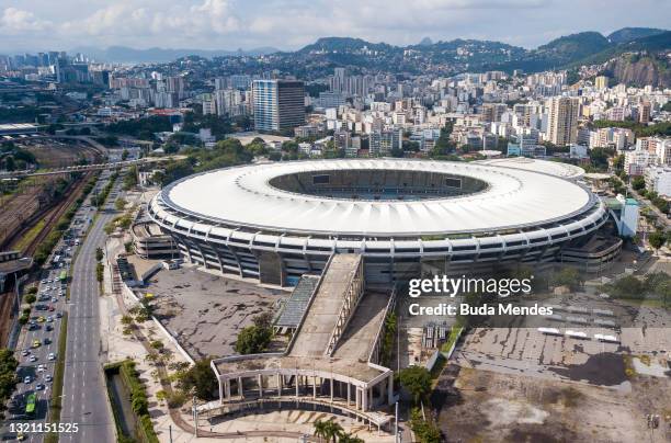 An aerial view of the Maracana Stadium on June 01, 2021 in Rio de Janeiro, Brazil. CONMEBOL announced on Monday May 31 that Brazil will host the next...